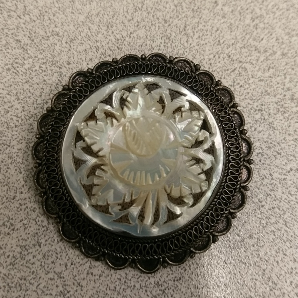 Jerusalem Silver 950 hand carved vintage brooch